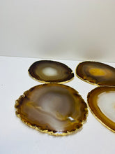 Load image into Gallery viewer, Natural polished Agate Slice drink coasters with Gold Electroplating - Set of 4