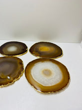 Load image into Gallery viewer, Natural polished Agate Slice drink coasters with Gold Electroplating - Set of 4