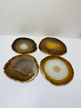 Load image into Gallery viewer, Natural polished Agate Slice drink coasters with Gold Electroplating - Set of 4