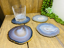 Load image into Gallery viewer, Natural polished Agate Slice drink coasters with Gold Electroplating - Set of 4