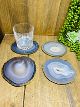 Load image into Gallery viewer, Natural polished Agate Slice drink coasters with Gold Electroplating - Set of 4