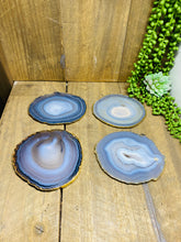 Load image into Gallery viewer, Natural polished Agate Slice drink coasters with Gold Electroplating - Set of 4