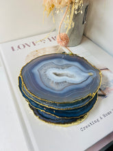 Load image into Gallery viewer, Natural polished Agate Slice drink coasters with Gold Electroplating - Set of 4