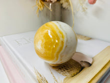 Load image into Gallery viewer, White, cream and orange Onyx sphere