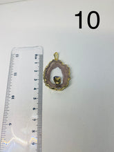 Load image into Gallery viewer, Natural Agate Geode pendant with Gold Electroplating around the edges and Amethyst point in the middle - necklace