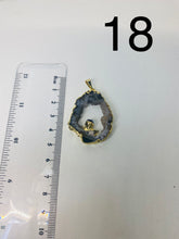 Load image into Gallery viewer, Natural Agate Geode pendant with Gold Electroplating around the edges and Amethyst point in the middle - necklace