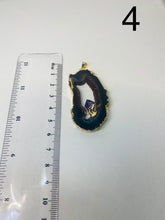Load image into Gallery viewer, Natural Agate Geode pendant with Gold Electroplating around the edges and Amethyst point in the middle - necklace