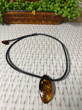 Load image into Gallery viewer, Amber necklace and pendant on leather - necklace