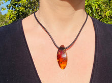 Load image into Gallery viewer, Amber pendant on leather - necklace