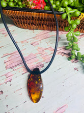 Load image into Gallery viewer, Amber pendant on leather - necklace