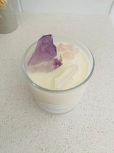 Load image into Gallery viewer, Large Amethyst, Rose Quartz and Clear Quartz natural soy Candle - Large size (285g)