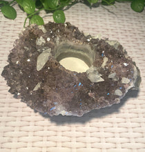Load image into Gallery viewer, Amethyst Crystal tea light candle holder with small Calcite Crystals - home décor