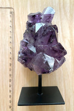 Load image into Gallery viewer, Natural Amethyst Crystal on black display stand -  home décor or unique table piece