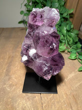 Load image into Gallery viewer, Natural Amethyst Crystal on black display stand -  home décor or unique table piece