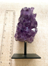 Load image into Gallery viewer, Natural Amethyst Crystal on black display stand -  home décor or unique table piece