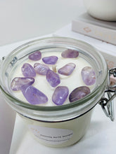 Load image into Gallery viewer, Medium Amethyst infused natural soy Candle in a jar- Medium size (180g)