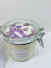 Load image into Gallery viewer, Medium Amethyst infused natural soy Candle in a jar- Medium size (180g)