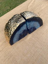 Load image into Gallery viewer, Blue Agate book ends with gold electroplating 05