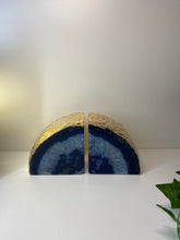 Load image into Gallery viewer, Blue Agate book ends with gold electroplating 05