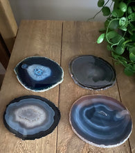 Load image into Gallery viewer, Blue polished Agate Slice coasters- set of 4