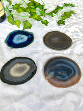 Load image into Gallery viewer, Blue polished Agate Slice drink coasters - set of 4