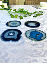 Load image into Gallery viewer, Blue polished Agate Slice drink coasters - set of 4