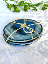 Load image into Gallery viewer, Blue polished Agate Slice drink coasters - set of 4
