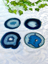 Load image into Gallery viewer, Blue polished Agate Slice drink coasters - set of 4