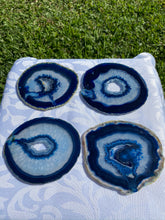 Load image into Gallery viewer, Blue polished Agate Slice drink coasters - set of 4 BCMD012