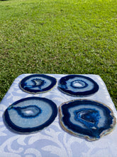 Load image into Gallery viewer, Blue polished Agate Slice drink coasters - set of 4 BCMD012