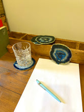 Load image into Gallery viewer, Blue polished Agate Slice drink coasters - set of 4 BCMD012