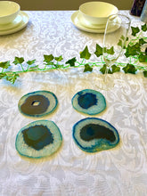 Load image into Gallery viewer, Blue polished Agate Slice drink coasters - set of 4 BCMD017