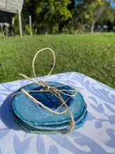 Load image into Gallery viewer, Blue polished Agate Slice drink coasters - set of 4 BCMD017
