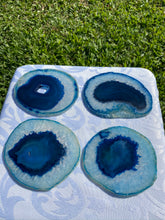 Load image into Gallery viewer, Blue polished Agate Slice drink coasters - set of 4 BCMD017