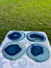 Load image into Gallery viewer, Blue polished Agate Slice drink coasters - set of 4 BCMD017