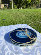 Load image into Gallery viewer, Blue polished Agate Slice drink coasters - set of 4 BCMD020