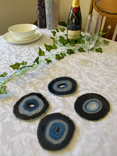 Load image into Gallery viewer, Blue polished Agate Slice drink coasters - set of 4 BCMD020