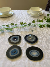 Load image into Gallery viewer, Blue polished Agate Slice drink coasters - set of 4 BCMD020