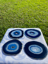 Load image into Gallery viewer, Blue polished Agate Slice drink coasters - set of 4 BCMD020