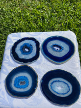 Load image into Gallery viewer, Blue polished Agate Slice drink coasters - set of 4 BCMD020