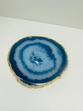 Load image into Gallery viewer, Blue polished Agate Slice drink coaster with Gold Electroplating around the edges