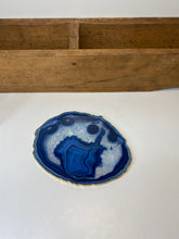 Load image into Gallery viewer, Blue polished Agate Slice drink coaster with Gold Electroplating around the edges