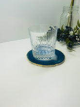 Load image into Gallery viewer, Blue polished Agate Slice drink coaster with Gold Electroplating around the edges
