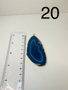 Blue Agate polished slice pendant with Gold Electroplating around the edges - necklace