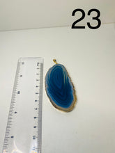 Load image into Gallery viewer, Blue Agate polished slice pendant with Gold Electroplating around the edges - necklace