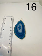 Load image into Gallery viewer, Blue Agate polished slice pendant with Gold Electroplating around the edges - necklace