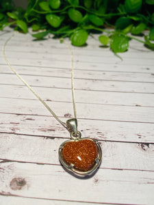 Brown Gold Stone heart shaped Stirling silver pendant - jewellery