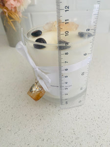 Large Citrine and Garnet natural soy Candle with bonus Citrine pendant - Large size (285g)