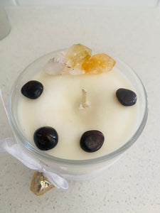 Large Citrine and Garnet natural soy Candle with bonus Citrine pendant - Large size (285g)