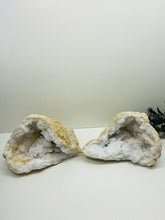 Load image into Gallery viewer, Clear Quartz crystal geode pair - home décor and table display